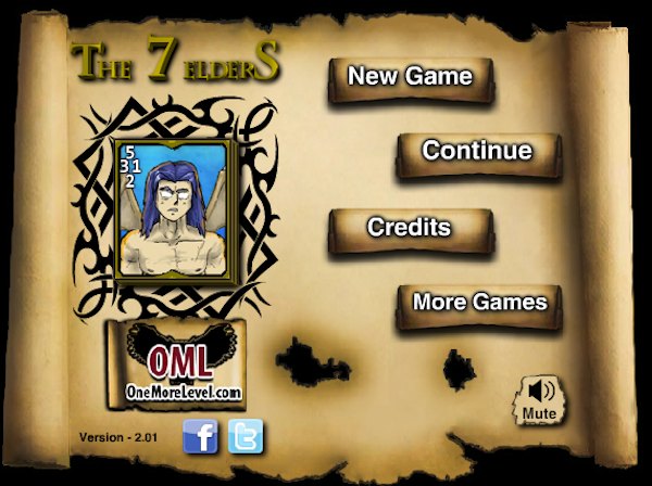 A photo of the main screen for the game The Seven Elders