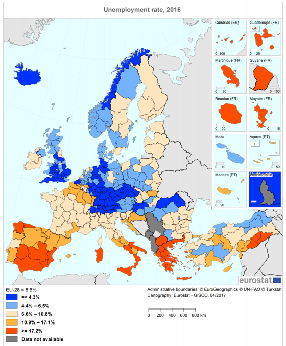 Arbeislosenquoten laut  Eurostat