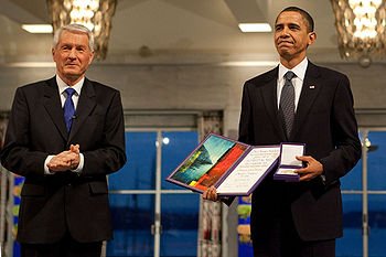 Nobel Committee Chairman Thorbjorn Jagland pre...