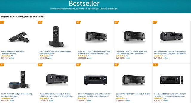 AV Receiver Bestseller bei Amazon