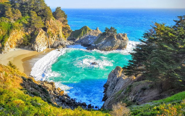 McWay Falls and Pfeiffer Beach in Big Sur, California, one of the world's most beautiful beaches