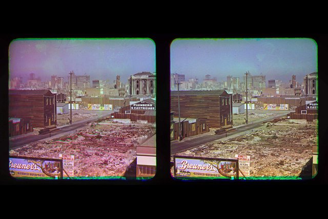 Stereo color photograph of San Francisco after 1906 quake