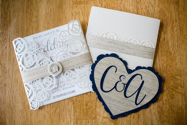 navy and lace invitation suite