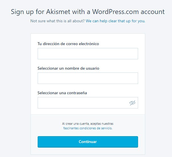 Registrar Akismet Cuenta Wordpress