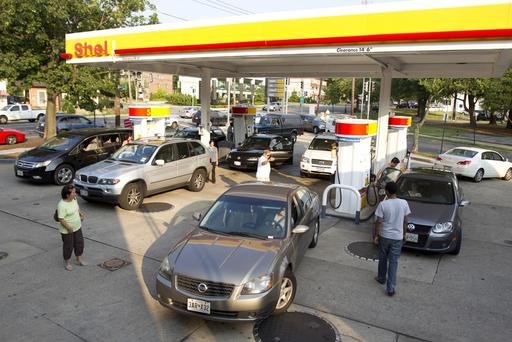 crowded gas station