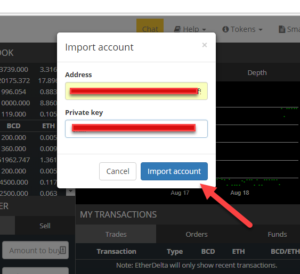 importare account etherdelta