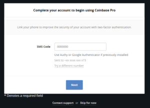 coinbase pro telefono