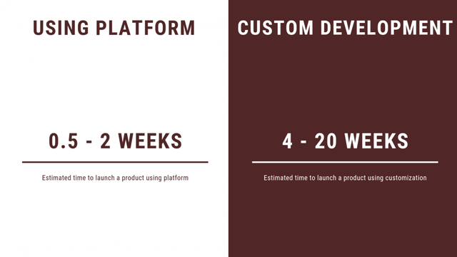 you can launch the website in a couple of weeks using platform while it may take months with custom development