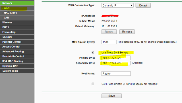 OpenDNS del lado WAN