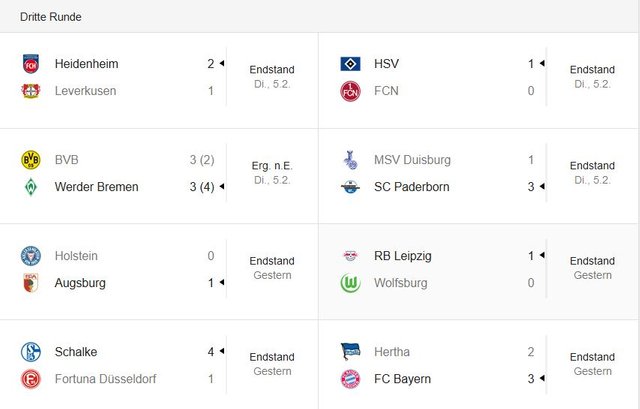 Achtelfinal SPiele DFB Pokal 2019