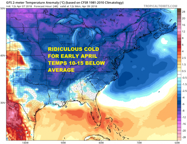 Coastal Storm Drags Cold Air Mass Southward Sunday Monday