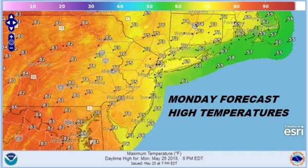 Memorial Day Weekend Hot Saturday Cooler Cloudy Some Showers Sunday Monday