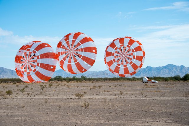 The parachute system for Orion, America’s spacecraft that will carry humans to deep space, deployed as planned after being dropped from an altitude of 6.6 miles on July 12, at the U.S. Army Proving Ground in Yuma, Arizona.