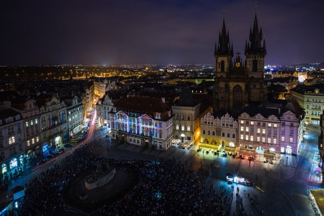 The Old Town Square in Prague during the Signal festival - Picture by Jan Tichy