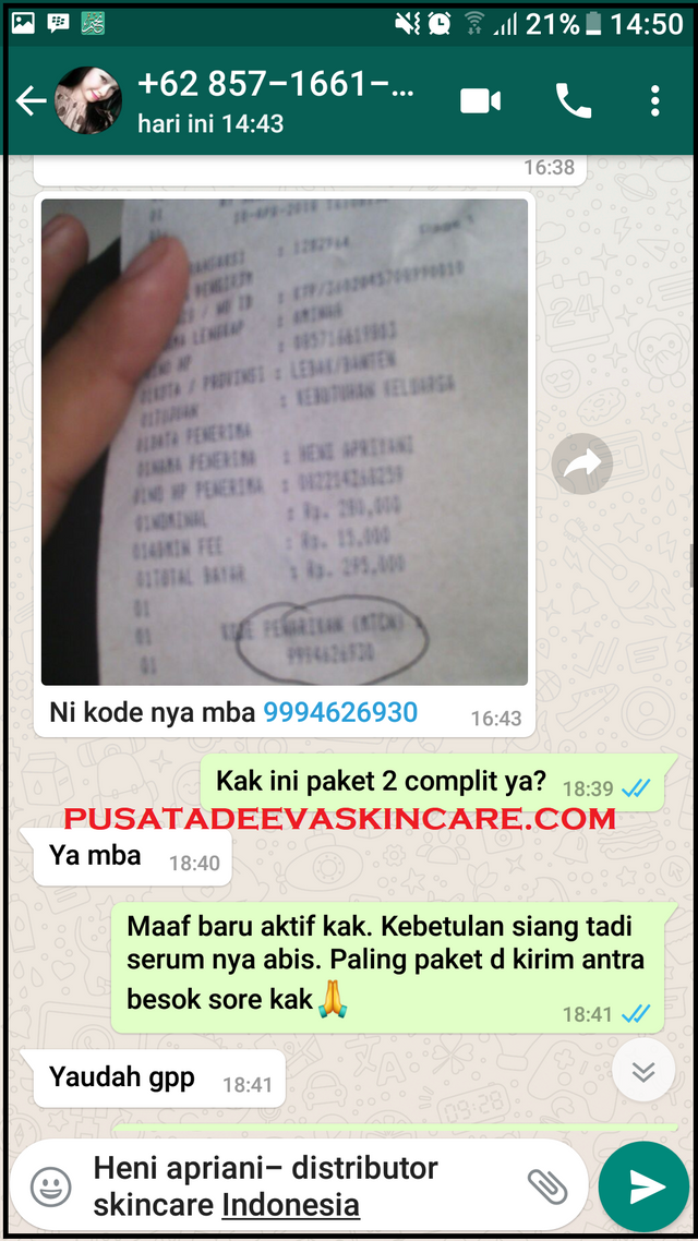 Bukti Transfer Adeeva Skincare