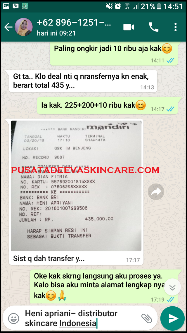 Bukti Transfer Adeeva Skincare