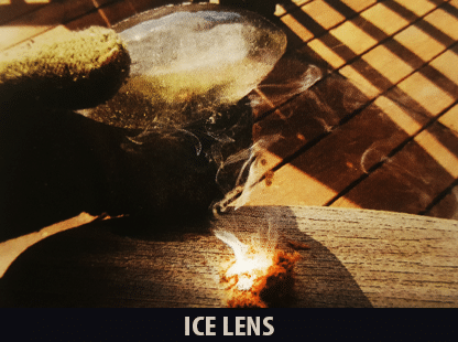 Ice lens for starting a fire