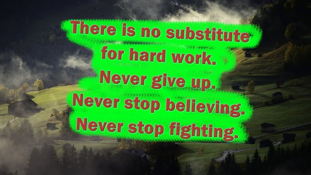 There is no substitute for hard work. Never give up. Never stop believing. Never stop fighting.