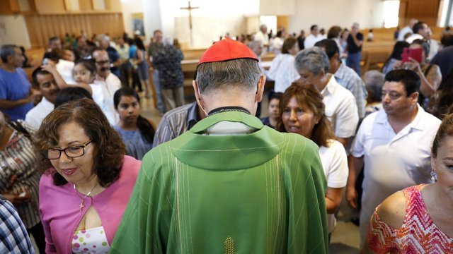 HACIENDA HEIGHTS-CA-JULY 8, 2018: Cardinal Mahony greets parishioners after leading mass in Spanish