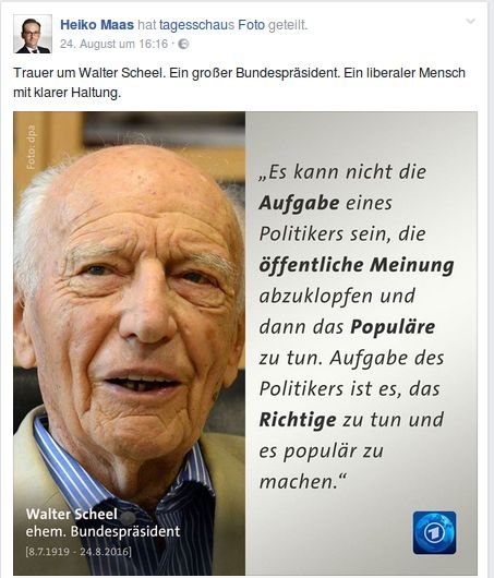 Justizminister Heiko Maas teilt Walter Scheel auf Facebook