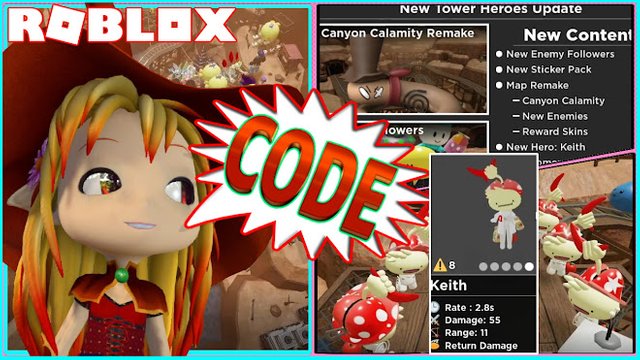 ROBLOX TOWER HEROES! CODE! GETTING NEW HERO KEITH AND SHOWCASE IN CANYON CALAMITY REMAKE MAP