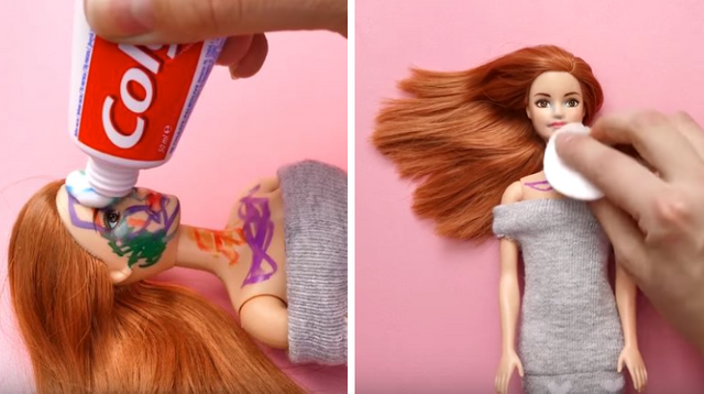 removing felt from a barbie