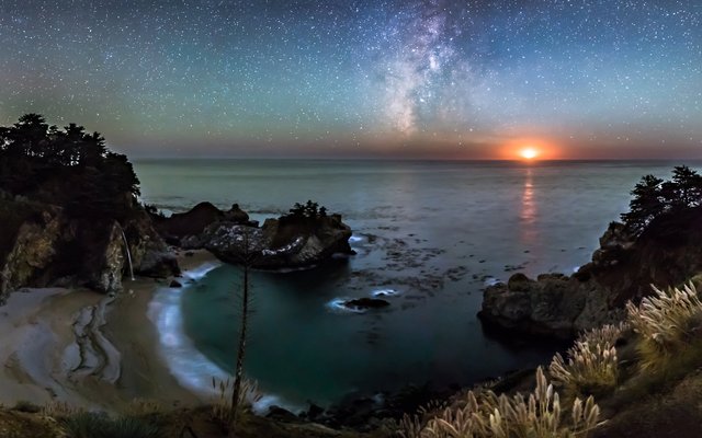 Big Sur McWay Falls Milky Way Moon