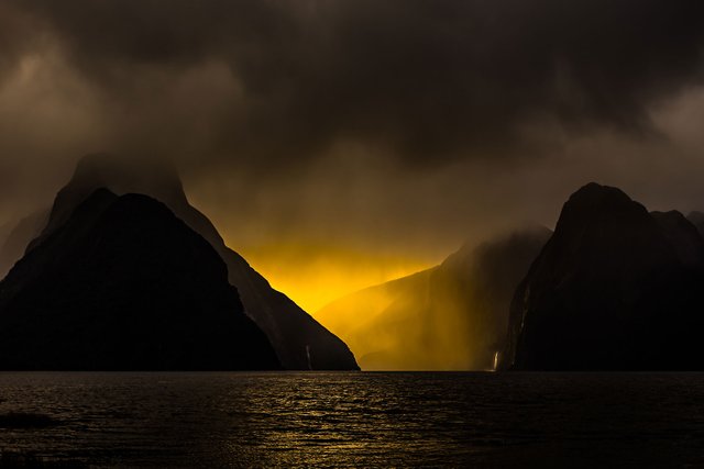 NZ Milford Sound Storm Light