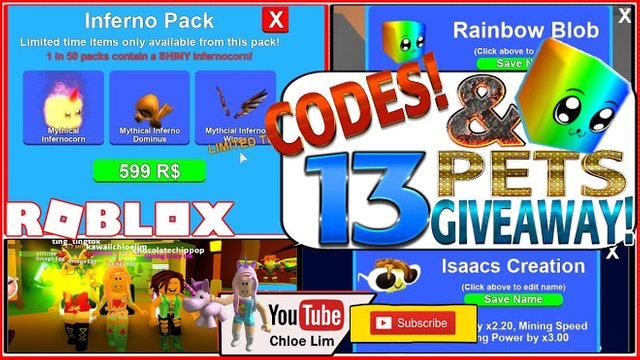 Roblox Gameplay Mining Simulator Inferno Pack 5 New Codes 13 Rainbow Blob Giveaway Steemit