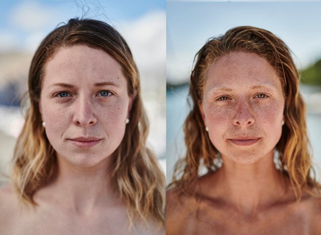 Anna McLean before and after 43 days of rowing across the Atlantic