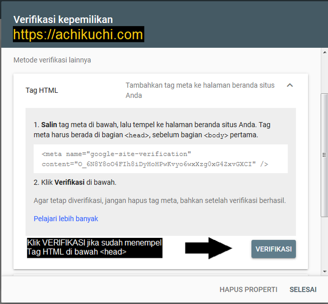 Webmaster Google Tools - Verifikasi situs