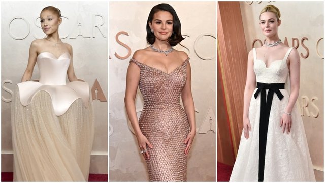 Selena Gomez, Ariana Grande, and Elle Fanning at the Oscars 2025