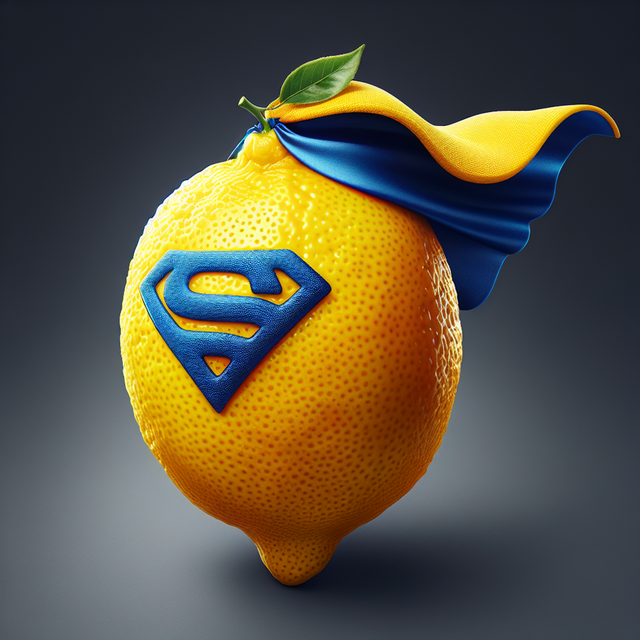 A lemon wearing a superhero cape.