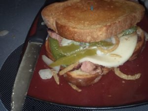 More Cowbell, NFL, Cincinatti Ohio, Barbecue Smoke, Grill BBQ, Sandwich, Horseradish, Green Bell Peppers, Onions, Provolone Cheese, Football Nerd; 