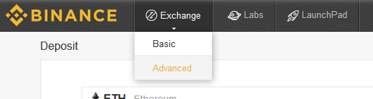 Access the Binance exchange