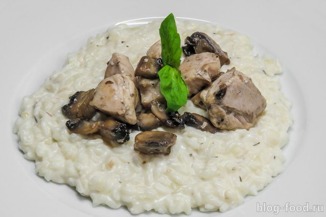 Creamy risotto with chicken and mushrooms