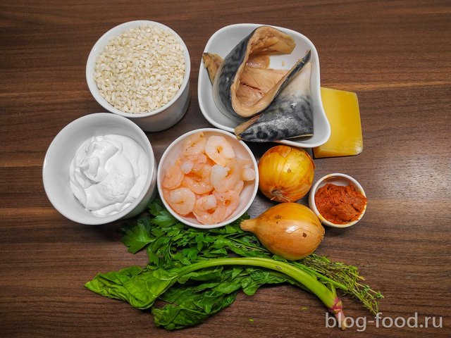 Tom Yum risotto with shrimp and mackerel