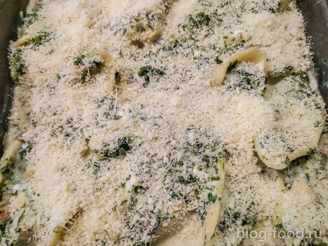 Stuffed conchiglioni in cream sauce