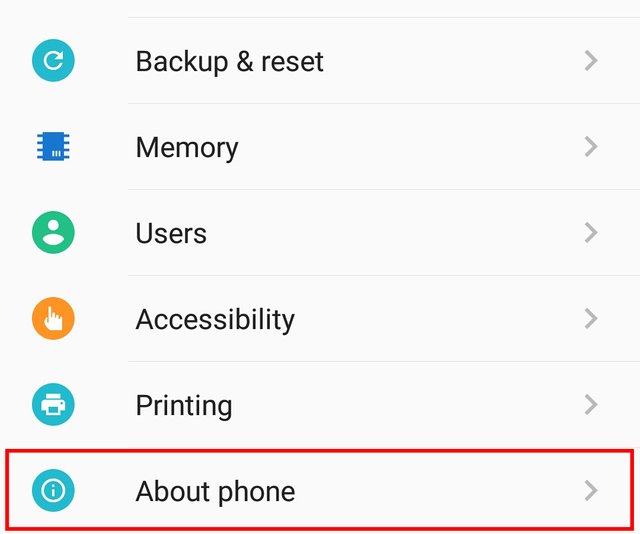 about phone option in settings