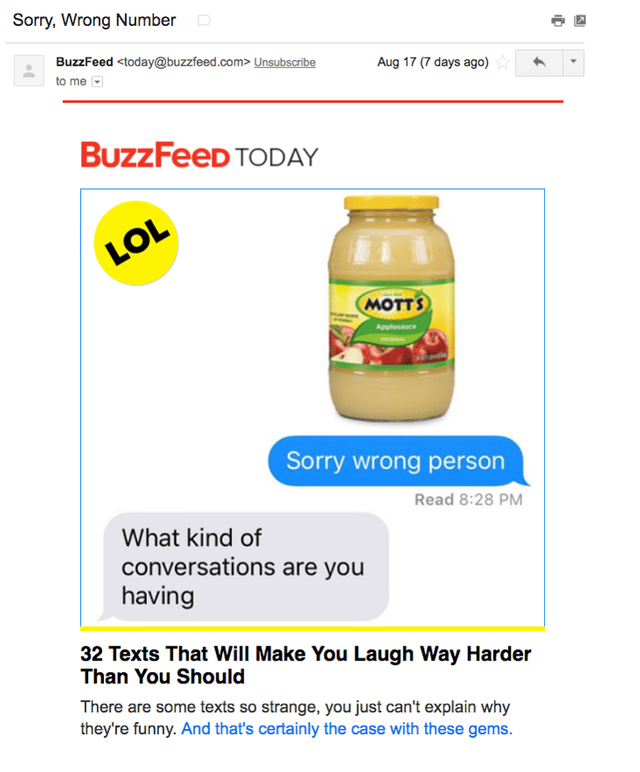 Email marketing campaign for the BuzzFeed Today newsletter