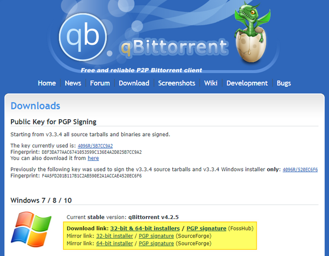 qBittorrent download page