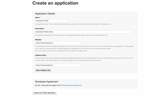Twitter App anlegen