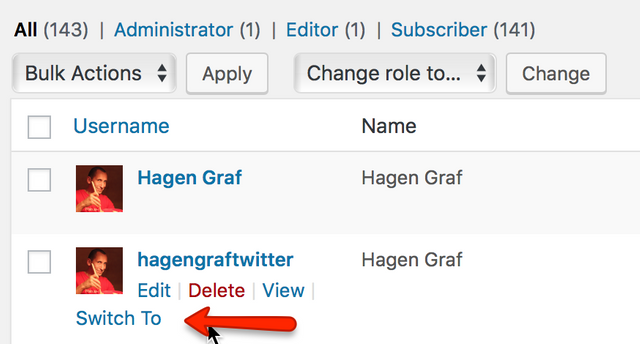 Ich bin als Hagen Graf angemeldet und kann zum User hagengraftwitter wechseln