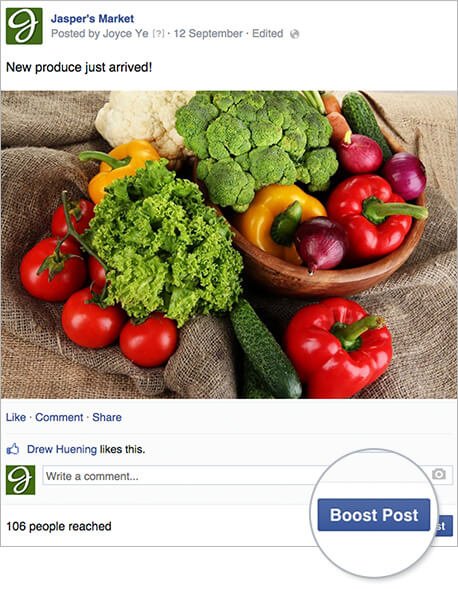 boost post facebook screenshot