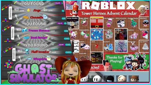 ROBLOX TOWER HEROES AND GHOST SIMULATOR! UNBOXING ALL MYSTERY ADVENT GIFT ITEMS