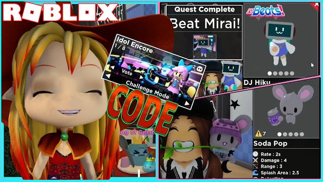 ROBLOX TOWER HEROES! CODE! SODA POP HERO! IDOL ENCORE MAP! DJ HIKU SKIN