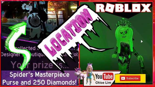 Roblox Gameplay Royale High Halloween Event Haunted Mansion Designer Halloween Clothing Spider S Masterpiece Purse All Candy Location Steemit - new halloween roblox event 2018