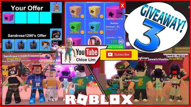 Roblox Gameplay Mining Simulator Private Server Shout Out And New Giveaway 3 Legendary Hat Crates Check Desc Steemit - how to flood a personal server on roblox