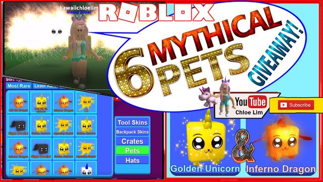 Roblox Gameplay Mining Simulator 6 Mythical Pets Giveaway 3 - roblox mining simulator gameplay 6 mythical pets giveaway 3 golden unicorn and 3 inferno