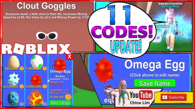 Roblox Gameplay Mining Simulator Levels 11 Codes And New - roblox mining simulator gameplay 11 codes and new updates omega egg pets